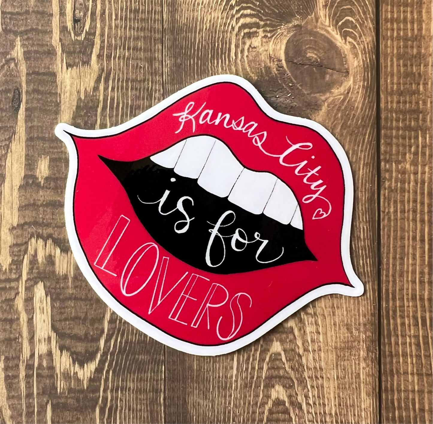 Red lips KC for lovers sticker 3”