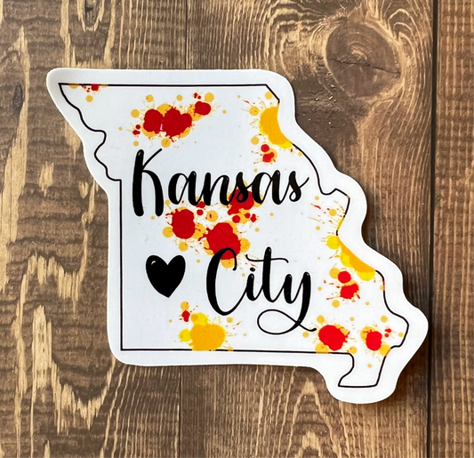 Splatter paint Missouri KC outline sticker 3”