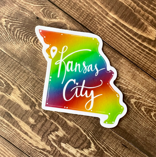 Rainbow KC Missouri state outline sticker 3.0”