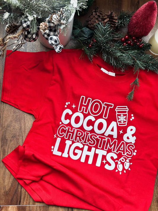 Cocoa and Xmas lights tee