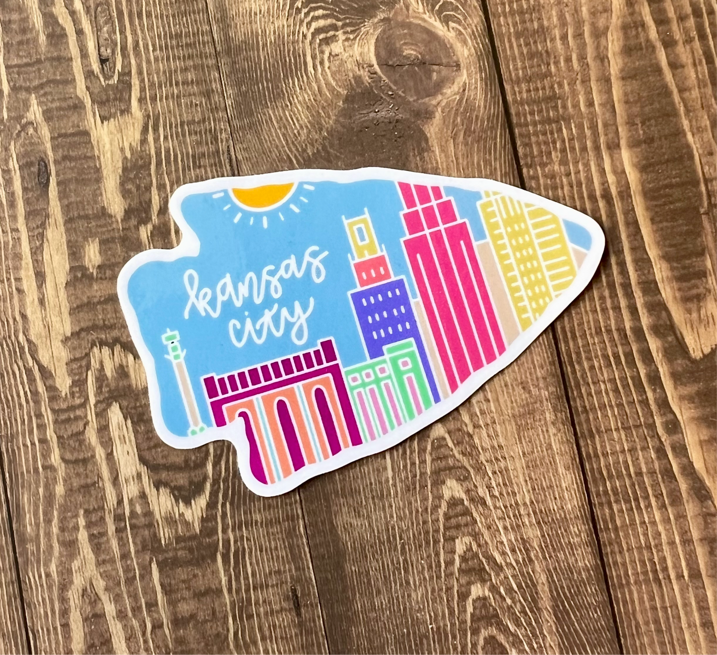 Blue KC pastel arrowhead sticker 3”